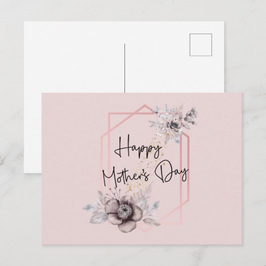 Roze en grijze Moederdag Briefkaart (Voorkant / Achterkant)