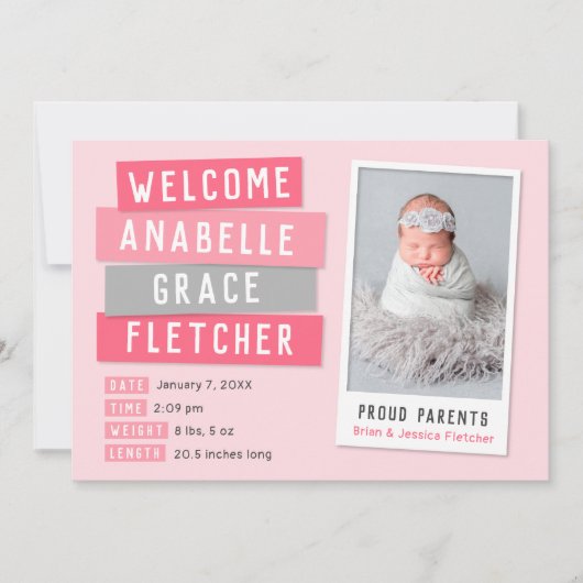 Roze en grijze momentopname 2 Fotoaankondiging Aankondiging (Voorkant)