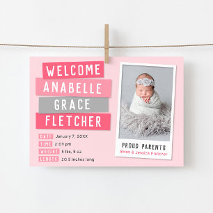 Roze en grijze momentopname Magnetische geboorteaa Uitnodiging