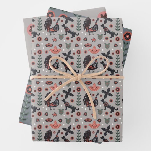 Roze en grijze Noordse Design Inpakpapier Vel (In situ)