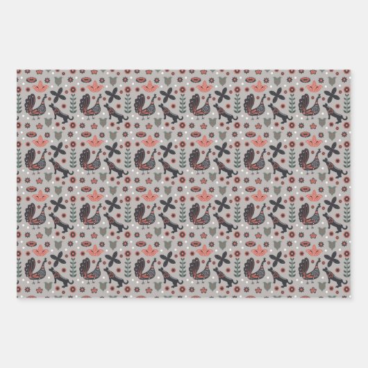 Roze en grijze Noordse Design Inpakpapier Vel (Voorkant)