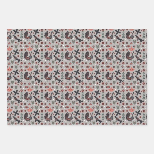 Roze en grijze Noordse Design Inpakpapier Vel (Voorkant 2)