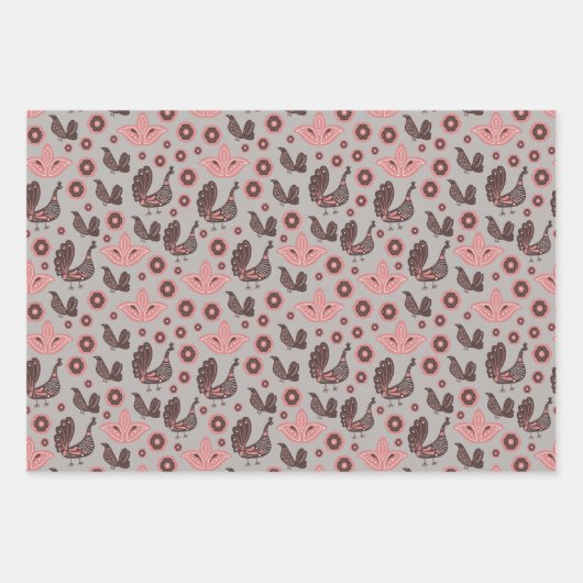 Roze en grijze Noordse Design Inpakpapier Vel (Voorkant)