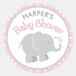 Roze en grijze olifant baby girl shower ronde sticker