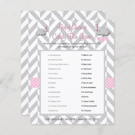 Roze en grijze olifant Baby shower (Voorkant / Achterkant)