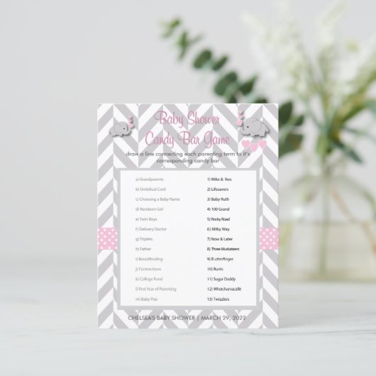 Roze en grijze olifant Baby shower (Staand voorkant)