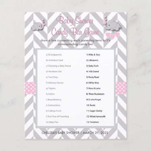 Roze en grijze olifant Baby shower (Voorkant)