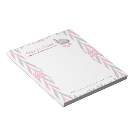 Roze en grijze olifant | Baby shower 2 - Advies Notitieblok (Schuin)