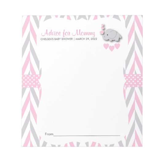 Roze en grijze olifant | Baby shower 2 - Advies Notitieblok (Voorkant)