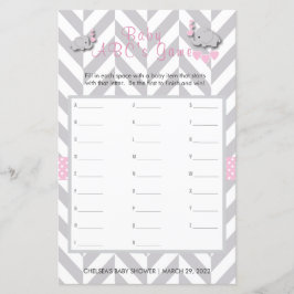 Roze en grijze olifant Baby shower - ABC's game