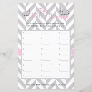 Roze en grijze olifant Baby shower - ABC's game