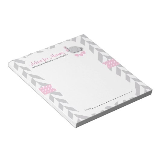 Roze en grijze olifant | Baby shower - Advies Notitieblok (Schuin)