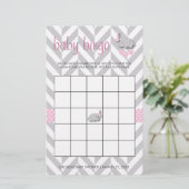 Roze en grijze olifant Baby shower Bingo Briefpapier (Staand voorkant)