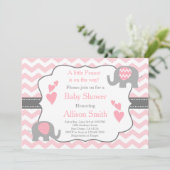 Roze en grijze olifant Baby shower Kaart (Staand voorkant)