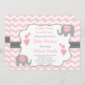 Roze en grijze olifant Baby shower Kaart (Voorkant / Achterkant)