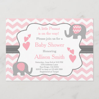 Roze en grijze olifant Baby shower Kaart