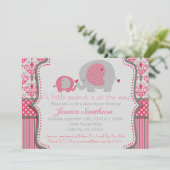 Roze en grijze olifant Baby shower Kaart (Staand voorkant)