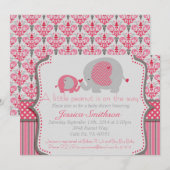 Roze en grijze olifant Baby shower Kaart (Voorkant / Achterkant)