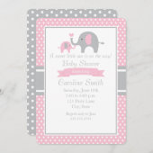 Roze en grijze olifant Baby shower Kaart (Voorkant / Achterkant)