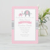 Roze en grijze olifant Baby shower Kaart (Staand voorkant)