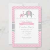 Roze en grijze olifant Baby shower Kaart (Voorkant)