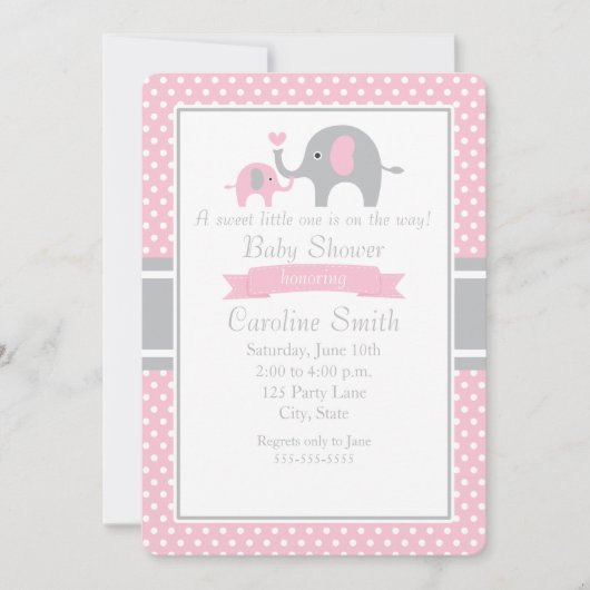 Roze en grijze olifant Baby shower Kaart (Voorkant)