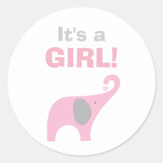 Roze en grijze olifant Baby shower Ronde Sticker (Voorkant)