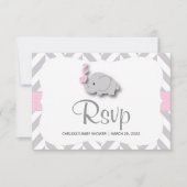 Roze en grijze olifant Baby shower - RSVP (Voorkant)