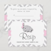 Roze en grijze olifant Baby shower - RSVP (Voorkant / Achterkant)
