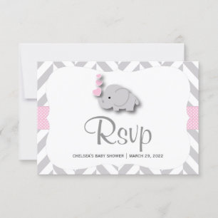 Roze en grijze olifant Baby shower - RSVP Kaartje