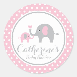 Roze en grijze olifant Baby shower ticker Ronde Sticker