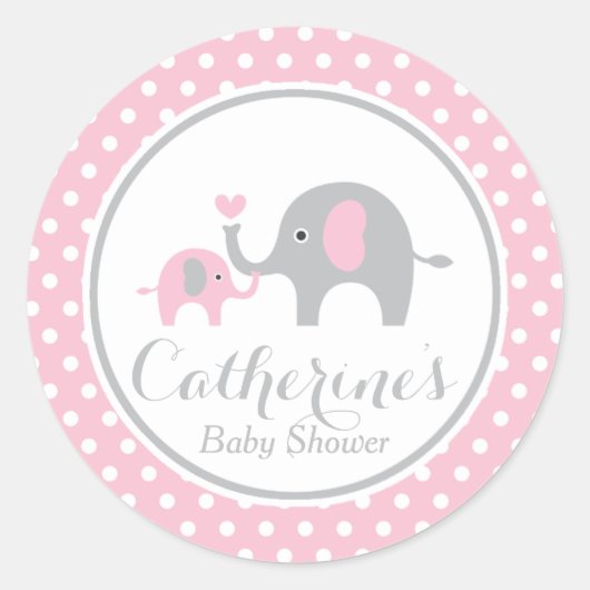 Roze en grijze olifant Baby shower ticker Ronde Sticker (Voorkant)