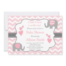 Roze en grijze olifant baby shower uitnodiging