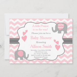Roze en grijze olifant baby shower uitnodiging