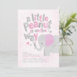 Roze en grijze olifant baby shower voor meisje kaart