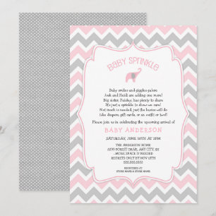Roze en grijze olifant baby sprinkle kaart
