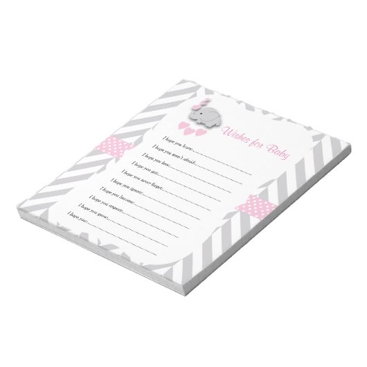  roze en grijze olifant Baby Vernissen Notitieblok (Linkerzijde)