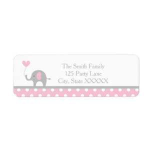 Roze en grijze olifant Birthday Return Address Etiket