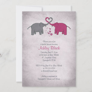 Roze en grijze olifant Bridal Shower Invitation Kaart