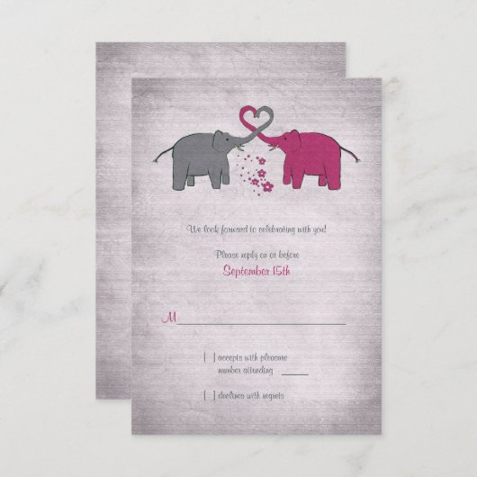 Roze en grijze olifant bruiloft antwoord Kaart (Voorkant / Achterkant)
