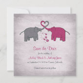Roze en grijze olifant bruiloft sparen de datum save the date (Voorkant)