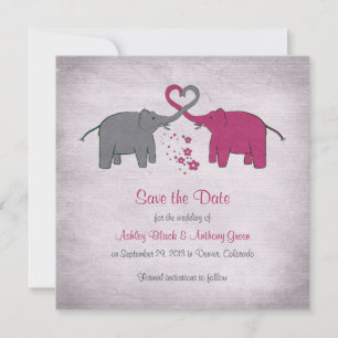 Roze en grijze olifant bruiloft sparen de datum save the date