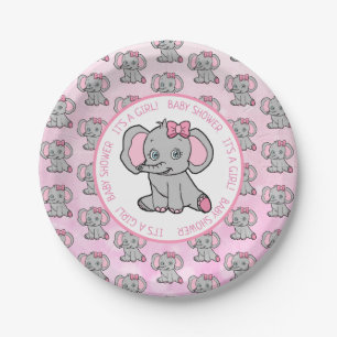 Roze en grijze olifant Met Baby shower gelijkgeste Papieren Bordje