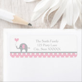 Roze en Grijze Olifant Verjaardag Retouradres Etiket (Insitu)