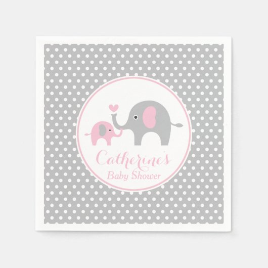 Roze en Grijze Olifanten Baby shower Papier Servet (Voorkant)