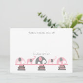 Roze en grijze olifanten boeken baby shower bedank bedankkaart (Staand voorkant)