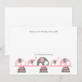 Roze en grijze olifanten boeken baby shower bedank bedankkaart (Voorkant / Achterkant)