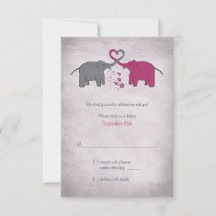 Roze en Grijze Olifanten Bruiloft Antwoordkaart RSVP Kaartje