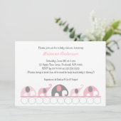 Roze en grijze olifanten op boeken Uitnodiging bab (Staand voorkant)