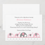 Roze en grijze olifanten op boeken Uitnodiging bab (Voorkant / Achterkant)